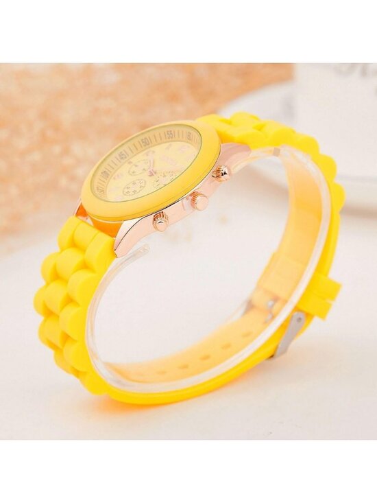 Women\'s Yellow Analog Quartz Fashion Silicone Crosshair Unisex Jelly Wrist Watch